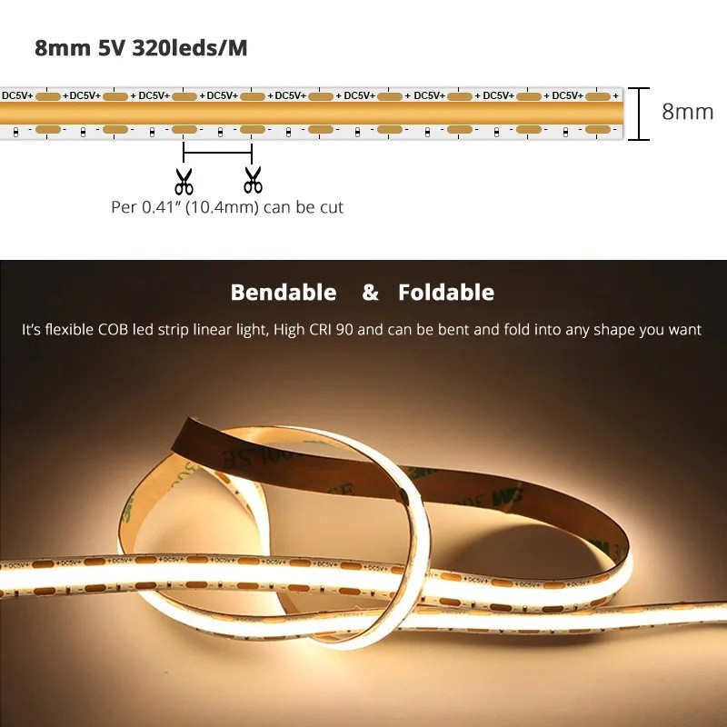 5v USB COB ไฟ LED Strip พร้อมสวิตช์ปุ่มและรีโมทคอนโทรล หรี่ไฟและการตั้งค่าเวลาได้ง่าย ใช้ตกแต่งบ้านและไฟเตียง & ไฟม่าน (9 สีให้คุณเลือก - รูปที่ 2