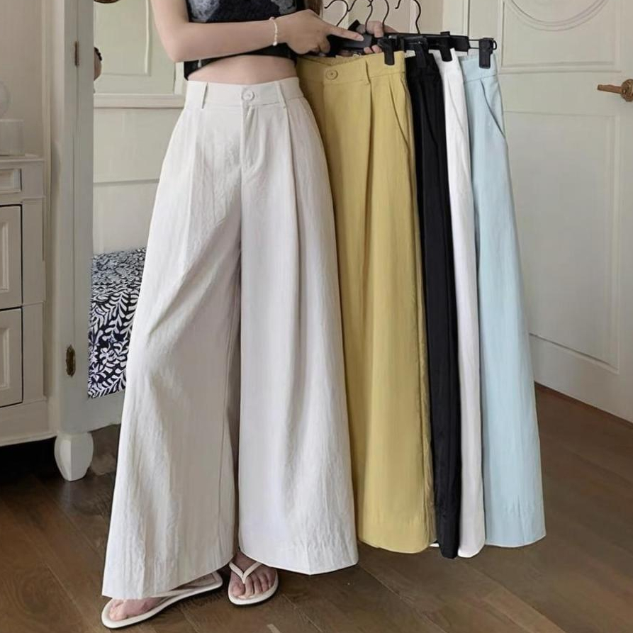 S-6XL สีทึบหลวมกางเกงลําลองผู้หญิงกางเกงตรงเอวยางยืดทุกการแข่งขันกางเกงขากว้างตัด