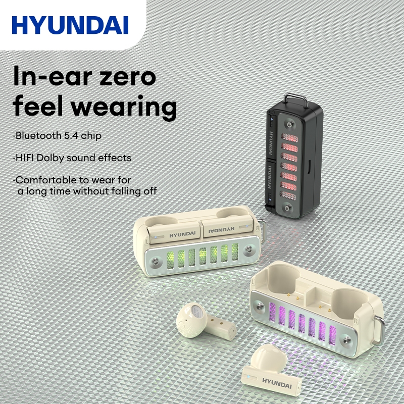 หูฟังบลูทูธ Hyundai HY-Y18 พร้อมไฟ LED ENC ลดเสียงรบกวน Bluetooth 5.4