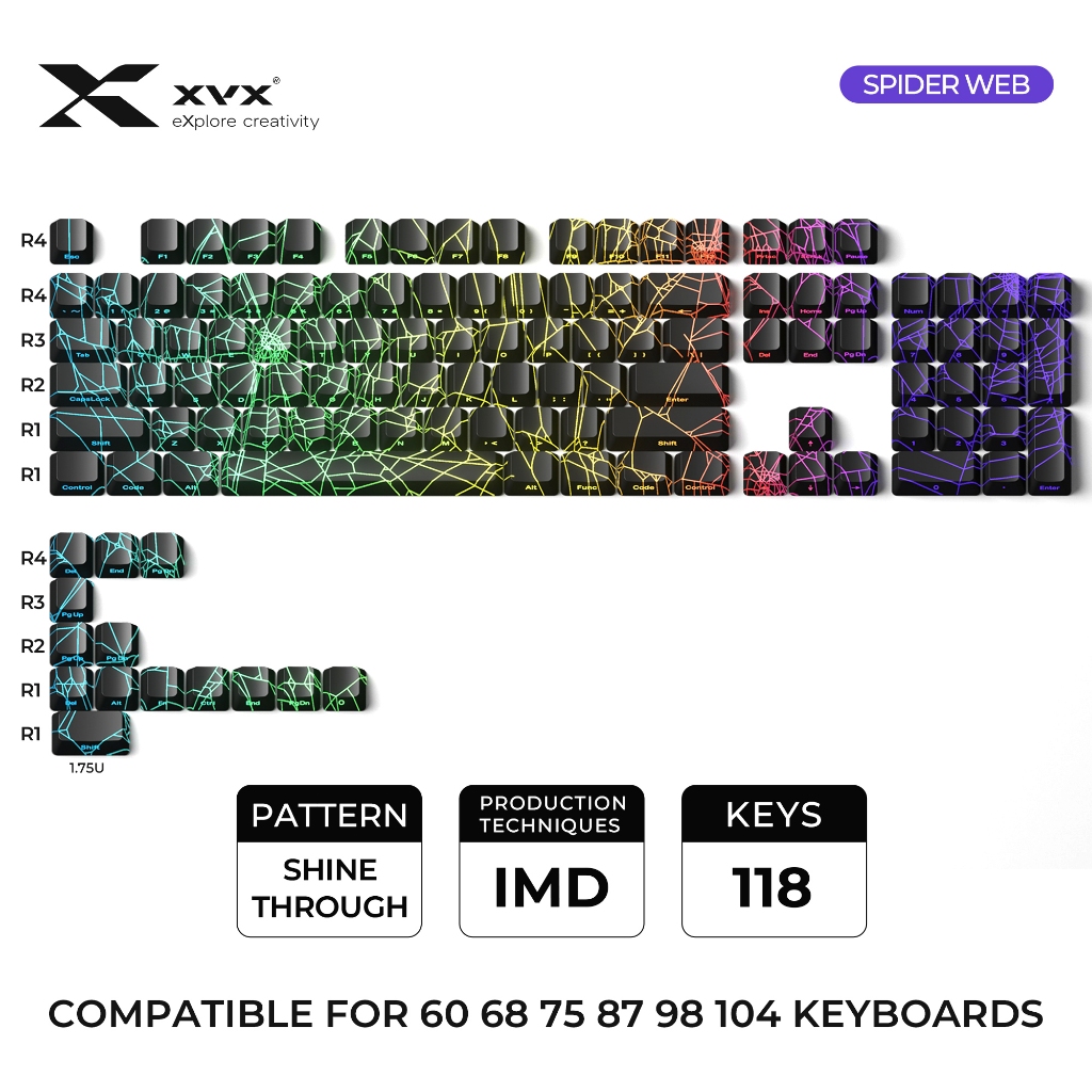Xvx SPIDER WEB Version Pattern OEM Profile IMD-Tech Keycap Set 118 คีย์