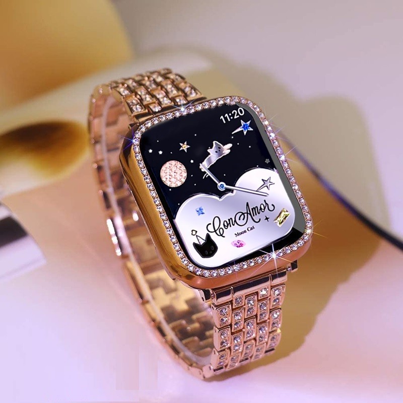 Full Diamond เคส + สาย For Redmi watch 6 สาย Metal Redmi Watch 5 สาย Bling เคส Redmi Watch 5 Active สาย Redmi Watch 5 Case สาย Redmi Watch 4 Strap PC เคส Redmi watch 6 Strap Redmi Watch 5 lite สาย Redmi Watch 3 active Strap สาย Redmi watch 6 Case