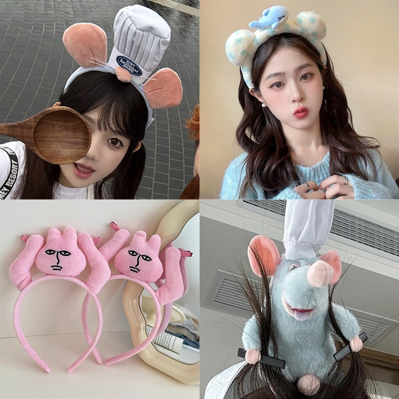 น่ารัก Cuisine Ratatouille ผมวงการ์ตูนตลกหมีน้อยหู Plush Mouse Face Wash ในฤดูใบไม้ร่วงและฤดูหนาวสมัครพอกหน้า Headwear