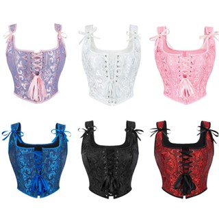 ผู้หญิงสีขาว Brical Brocade Jacquard Cropped Corset Top