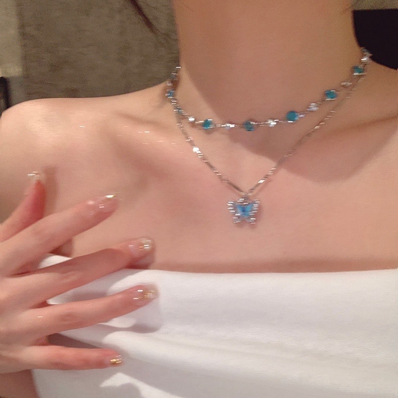 2 ชิ้น/เซ็ตแฟชั่น Fairy สร้อยคอผีเสื้อ Zircon Double Layer จี้สร้อยคอผู้หญิงเครื่องประดับของขวัญ