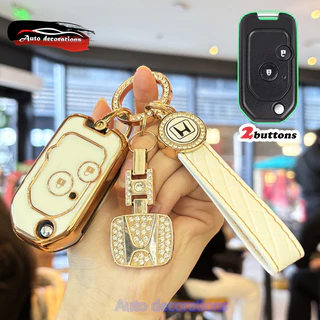 2 ปุ่ม เคสกุญแจรถฮอนด้า สําหรับ Honda JAZZ CITY ACCORD CIVIC BRIO CRV ปลอกกุญแจ พวงกุญแจขอบทอง