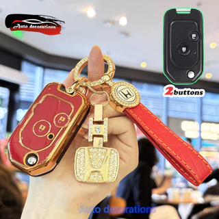 2 ปุ่ม เคสกุญแจรถฮอนด้า สําหรับ Honda JAZZ CITY ACCORD CIVIC BRIO CRV ปลอกกุญแจ พวงกุญแจขอบทอง