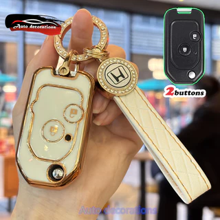 2 ปุ่ม เคสกุญแจรถฮอนด้า สําหรับ Honda JAZZ CITY ACCORD CIVIC BRIO CRV ปลอกกุญแจ พวงกุญแจขอบทอง