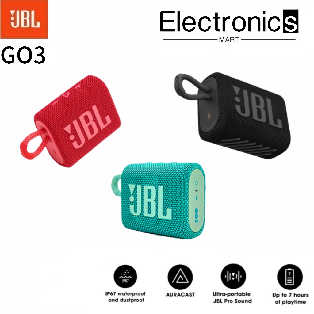 JBL Go 3 ลำโพงบลูทูธพกพา กันน้ำ IP67 ใช้งานต่อเนื่องสูงสุด 5 ชั่วโมง ขนาดกะทัดรัด เสียงคมชัด