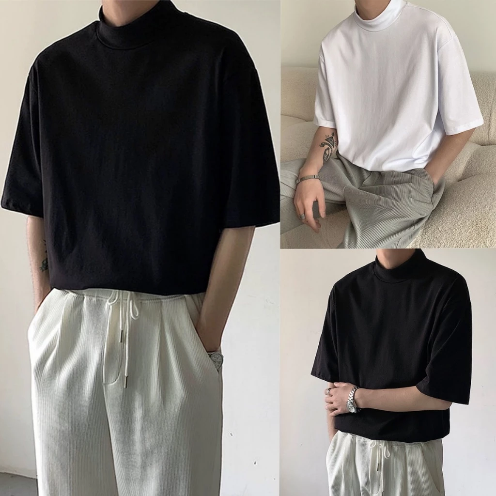 ProMan-แขนสั้นคอเต่า เสื้อซับในสีล้วนสำหรับผู้ชาย เรียบง่าย แบบหลวม