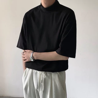 ProMan-แขนสั้นคอเต่า เสื้อซับในสีล้วนสำหรับผู้ชาย เรียบง่าย แบบหลวม