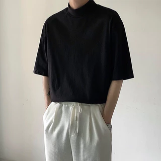ProMan-แขนสั้นคอเต่า เสื้อซับในสีล้วนสำหรับผู้ชาย เรียบง่าย แบบหลวม