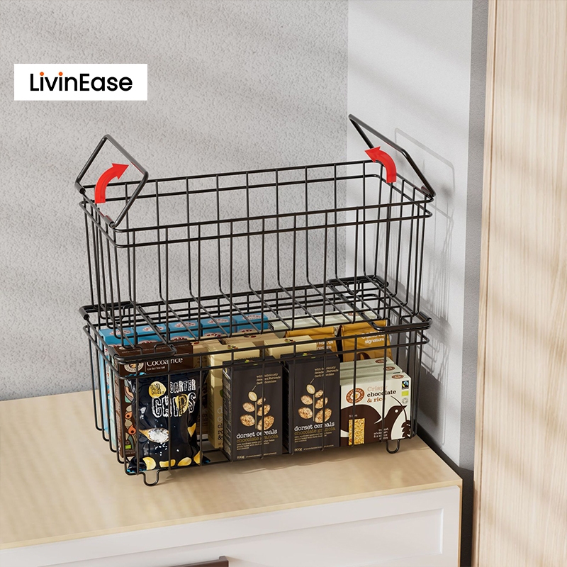 Livinease 4Packs ตะกร้าเก็บช่องแช่แข็งอเนกประสงค์วางซ้อนกันได้ ตะกร้าประหยัดพื้นที่ห้องครัวชั้นเก็บพลังงานมากขึ้น