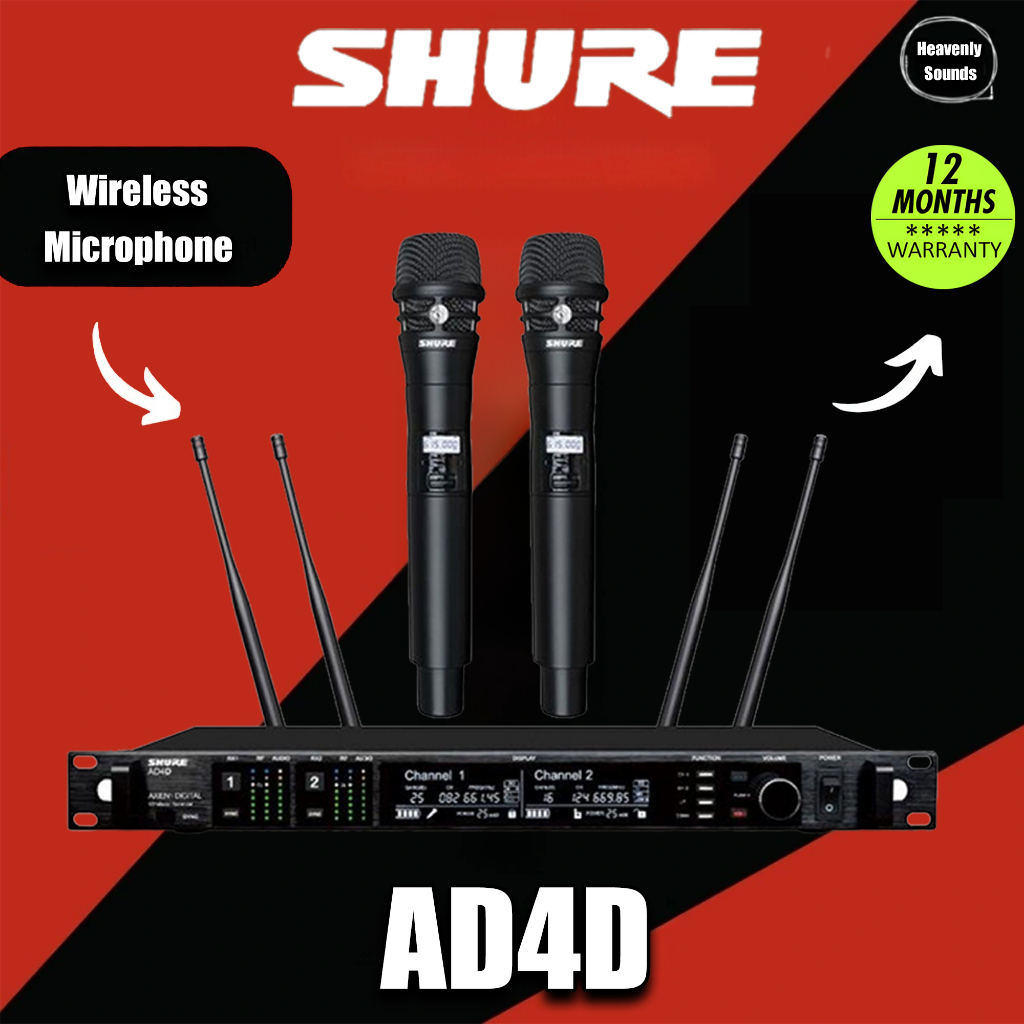Shure AD4D/KSM8 ไมโครโฟนไร้สายการเชื่อมต่อ UHF ไมโครโฟนประสิทธิภาพระดับมืออาชีพ วัสดุโลหะ สีดํา