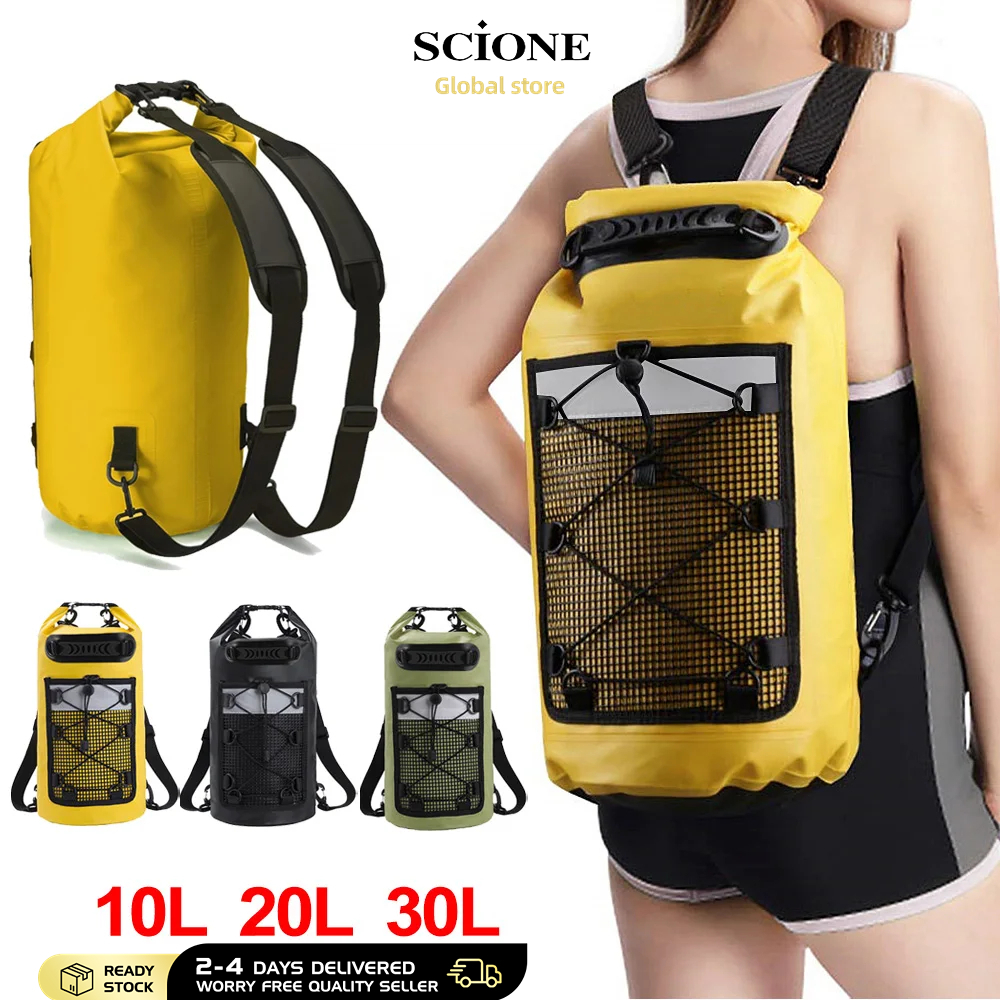 ว่ายน้ํา PVC Pack กระเป๋าแห้งกระเป๋าเป้สะพายหลังสําหรับผู้หญิงผู้ชาย 10L 20L กันน้ําไหล่ Kayak Trekking Drifting ล่องแก่งท่องเรือกระเป๋า