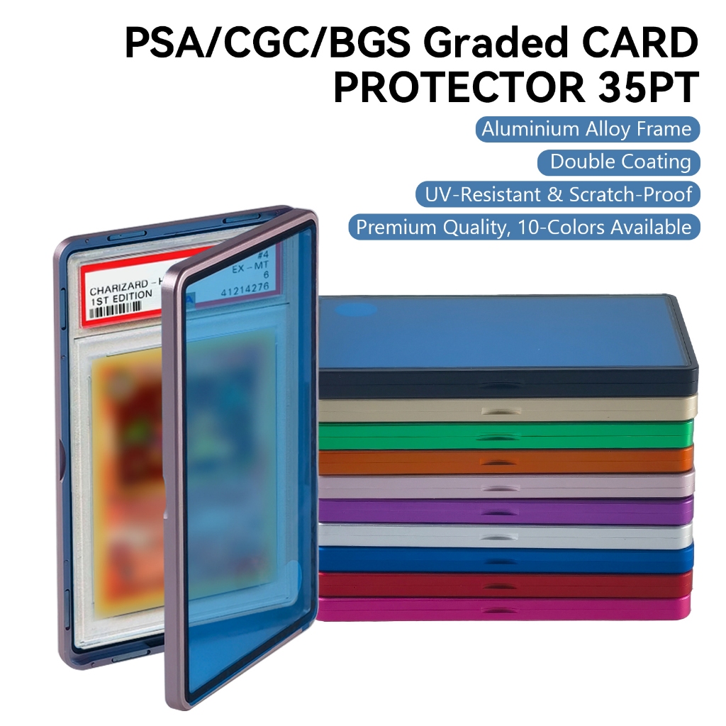 สําหรับ บีจีเอส สําหรับ PSA สําหรับ CGC กีฬาและการ์ดเกมพรีเมี่ยมกรอบโลหะเกรดการ์ดป้องกันแม่เหล็กอลูมิเนียมแก้วกรณี UV ป้องกันรอยขีดข่วนจอแสดงผลหลายสียามกันชนตัวเลือก