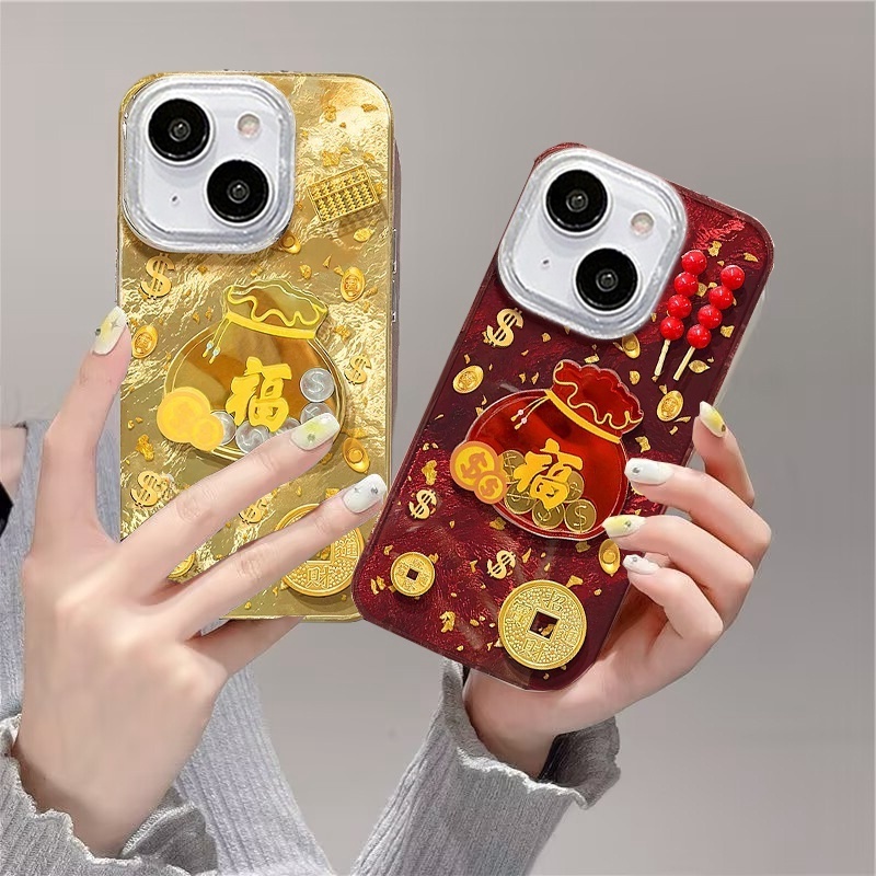 SAMSUNG 3dน่ารักlucky GoldเหรียญสําหรับSamsung Galaxy S25 S24 S22 S23 S21 Plus Ultra S24 S20 FE A12 A33 A32 5G A13 A32 A25 เคสโทรศัพท์ตรุษจีนTPUซิลิโคนกรณี