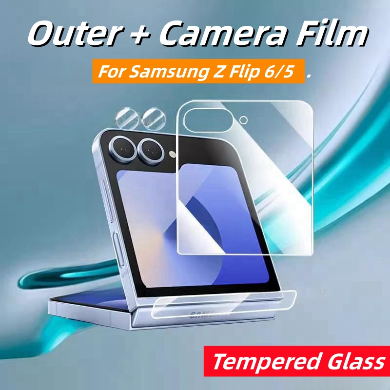 ฟิล์มกระจกนิรภัยสําหรับ Samsung Galaxy Z Flip 6 5 ตัวป้องกันหน้าจอด้านหลัง + ฟิล์มเลนส์กล้องสําหรับ 