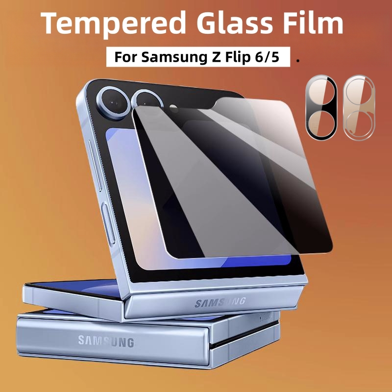 ฟิล์มด้านนอก + ตัวป้องกันกล้องสําหรับ Samsung Z Flip 7/Flip 6 5 กระจกนิรภัย HD/ฟิล์มความเป็นส่วนตัวส
