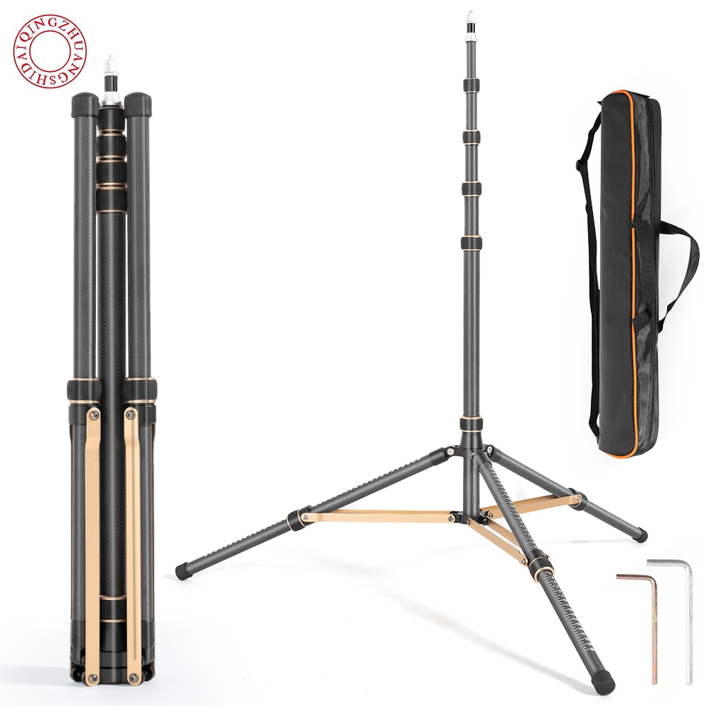 Qzsd LS-255/285 ขาตั้งไฟพับถอยหลัง ถ่ายภาพกลางแจ้ง ขาตั้งกล้องแบบพกพา 2.2ม อลูมิเนียมอัลลอยด์ ขาตั้งไฟคาร์บอนไฟเบอร์