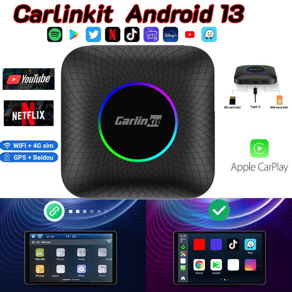 🚚จัดส่งในกรุงเทพฯ🚚Carlinkit Carplay AI box Android auto Wireless Carplay Dongle รถ Android 13.0( EU 4+ 64G)TBOX carlink kit อะแดปเตอร์กล่องทีวีรถยนต์