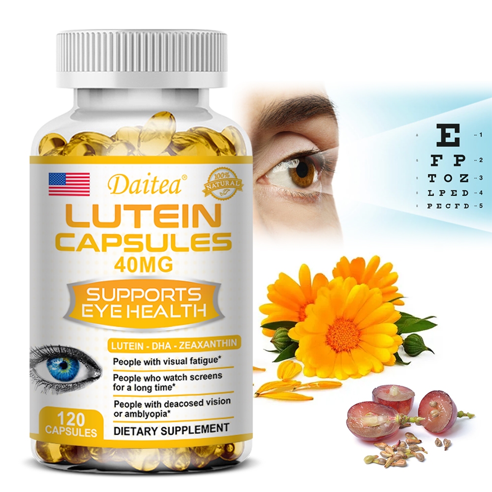 Daitea Lutein Eye Complex พร้อม DHA, Lutein, Zeaxanthin Extract, ช่วยลดความเมื่อยล้าของดวงตา, ดวงตาแห้ง, และปรับปรุงการมองเห็น