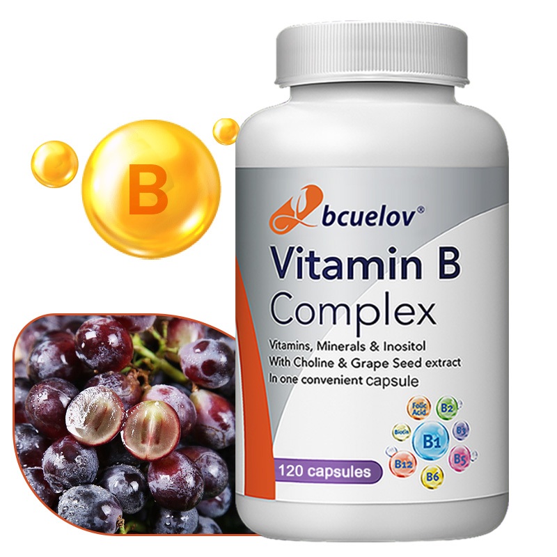 Bcuelov อาหารเสริมสุขภาพวิตามินบีคอมเพล็กซ์พร้อมสารสกัดจากเมล็ดองุ่น สุขภาพหัวใจ - ระบบประสาท - รองรับการเผาผลาญพลังงาน