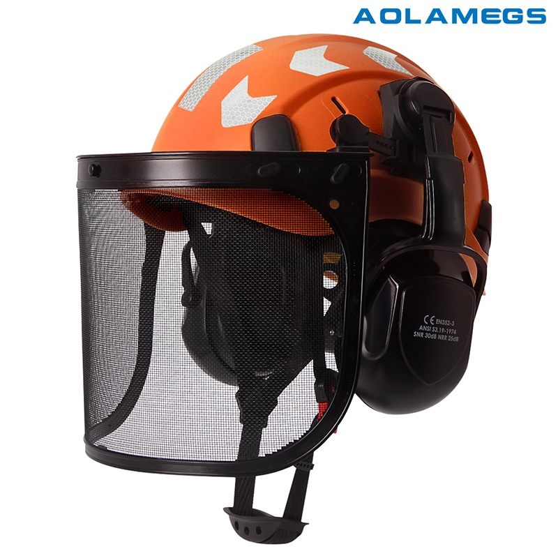 Aolamegs อุตสาหกรรม Forestry หมวกนิรภัย Visor Earmuffs Chainsaw Arborist Logging หมวกแข็งแว่นตา CE ABS ก่อสร้างทํางานหมวกแข็ง