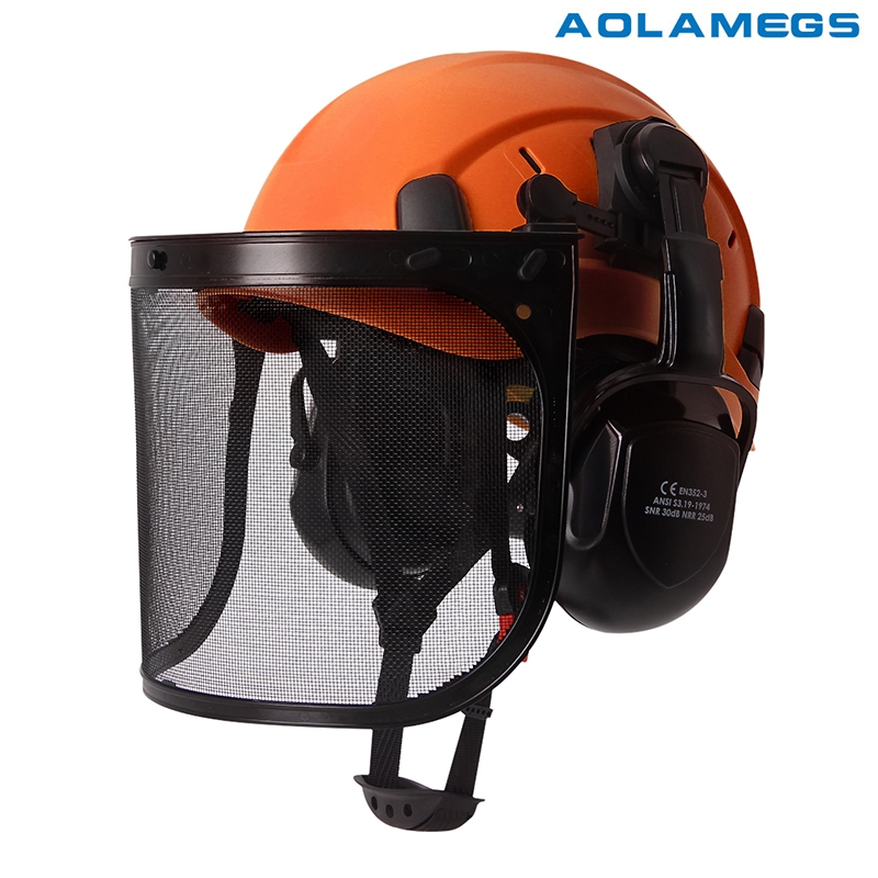 Aolamegs อุตสาหกรรมและป่าหมวกนิรภัยแว่นตา Earmuffs เลื่อยไฟฟ้างานไม้ Logging ท่อไอเสียขนาดเล็กหลุมหมวกนิรภัย CE ABS ก่อสร้างหมวกทํางาน