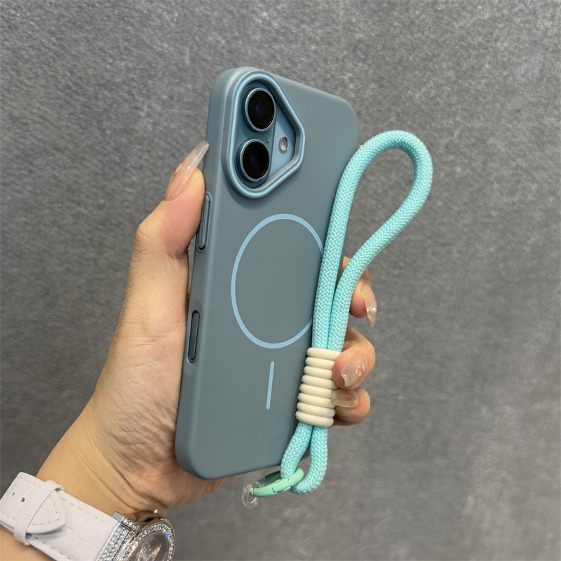 เคสไอโฟนพร้อมสายเชือกเส้นเล็กLuxury Matte PCแม่เหล็กเคสโทรศัพท์สําหรับiPhone 16 15 14 13 12 11 Pro max 13 12 mini x xr xs max 16 15 14 8 7 Plusกรณีความงามกันกระแทก