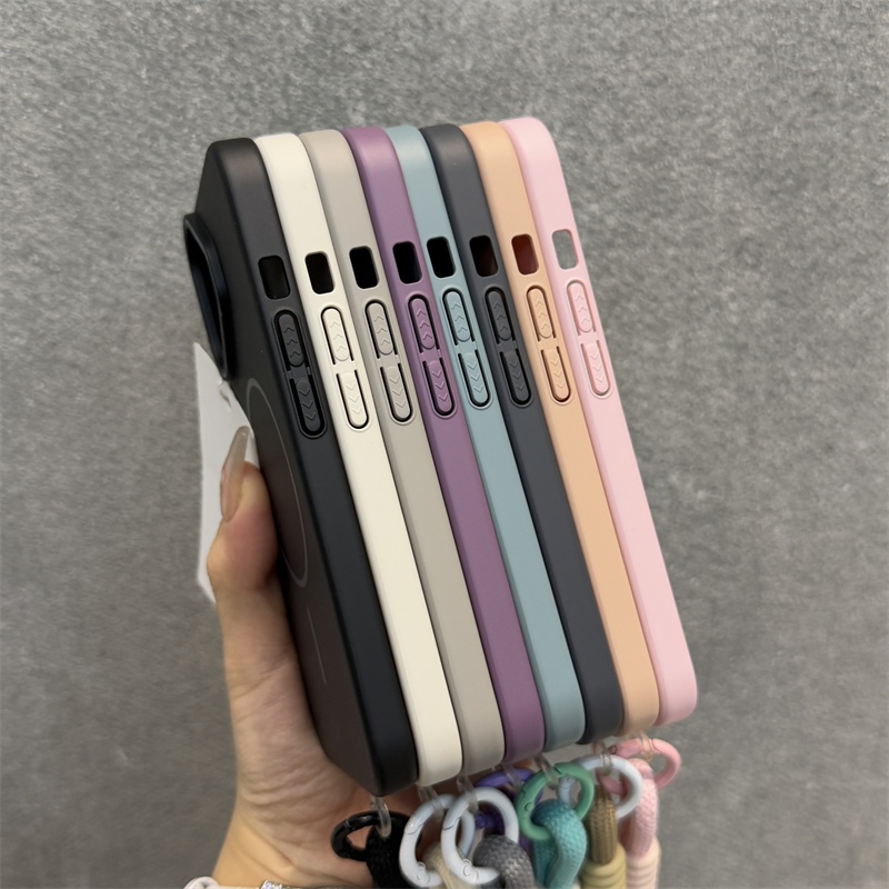 เคสไอโฟนพร้อมสายเชือกเส้นเล็กLuxury Matte PCแม่เหล็กเคสโทรศัพท์สําหรับiPhone 16 15 14 13 12 11 Pro max 13 12 mini x xr xs max 16 15 14 8 7 Plusกรณีความงามกันกระแทก