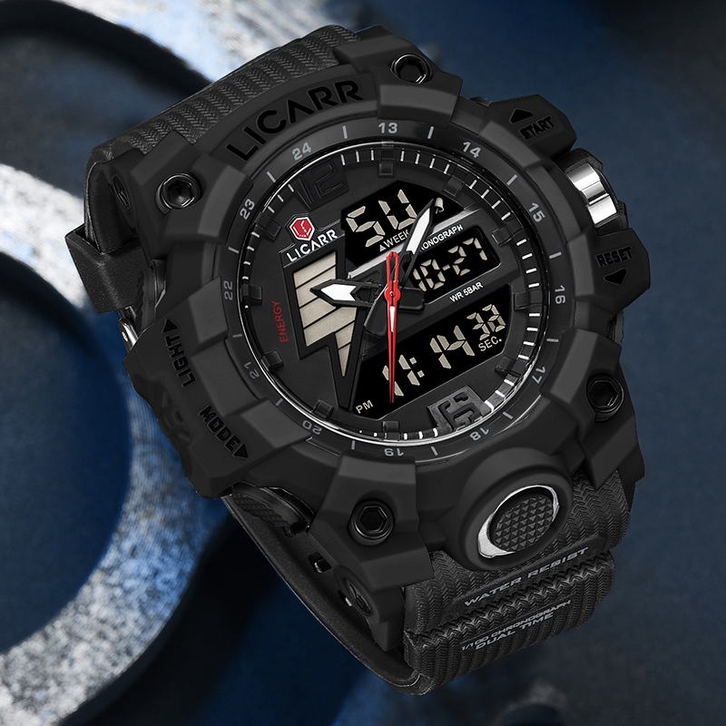 Licarr นาฬิกาแบรนด์ชั้นนําแฟชั่นกันน้ํากีฬาแนวโน้มนาฬิกาผู้ชายปลุกเรืองแสง 9528