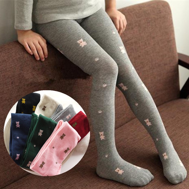 2025 Warm Spring Girls Pantyhose หมีน่ารัก Emboridery ผ้าฝ้ายเด็ก Tights เด็กเด็ก Tights ถุงน่อง 2-8 ปี