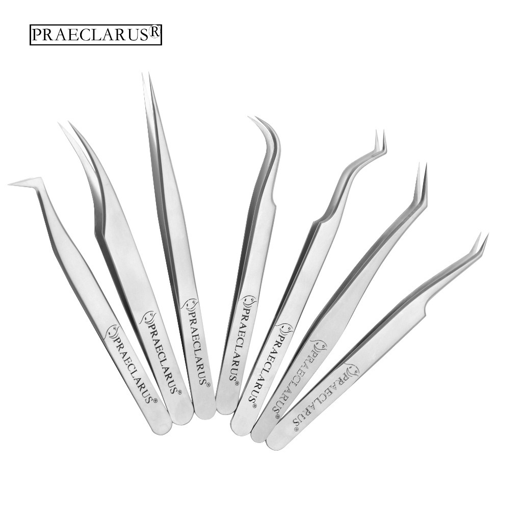 Praeclarus Tweezer สแตนเลสสําหรับ Eyelash Extension ความแม่นยําสูง Antimagnetic Anti Acid แหนบตรงโค้งเล็บ Application แหนบเงินเครื่องมือแต่งหน้า