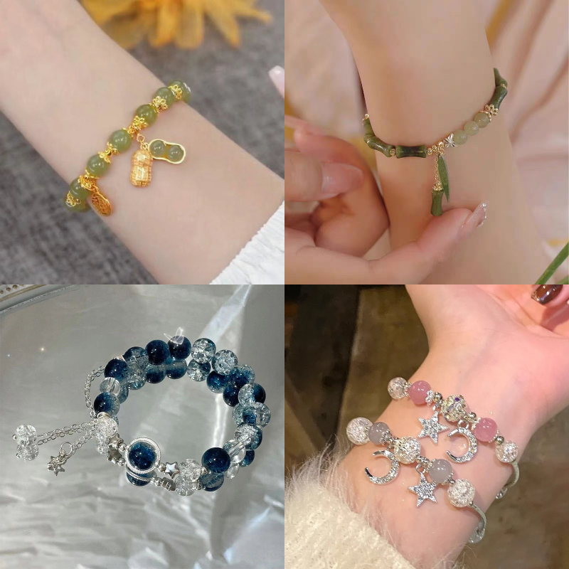 Annapink.th แฟชั่นถั่วลิสงสร้อยข้อมือนําโชคหญิงเลียนแบบ Hetian หยกอารมณ์สร้อยข้อมือลูกปัดเครื่องประดับสร้อยข้อมือของขวัญ EN