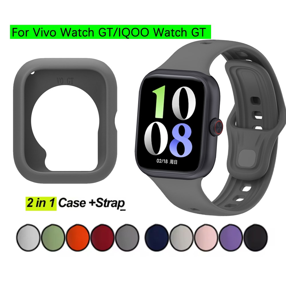 2 in 1 Case +Strap เข้ากันได้กับ Vivo Watch GT Band ผู้หญิงผู้ชาย,ซิลิโคนอ่อนนุ่มกีฬาสายสํารองสําหรับ IQOO Watch GT Suit