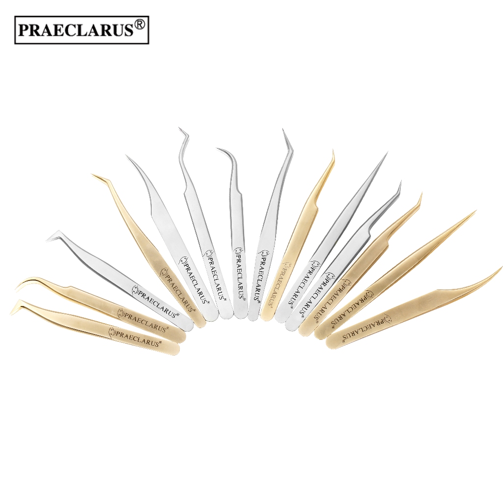 Praeclarus Tweezer สแตนเลสสําหรับ Eyelash Extension ความแม่นยําสูง Antimagnetic Anti Acid แหนบตรงโค้งเล็บ Application แหนบเครื่องมือแต่งหน้า