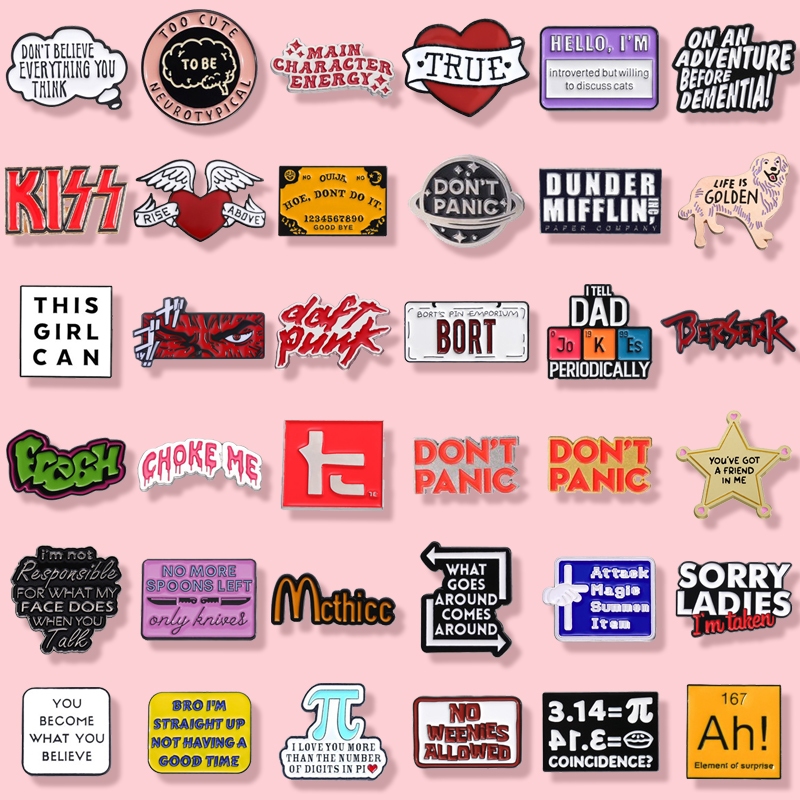 100 สโลแกนที่น่าสนใจ ชุด'เข็มกลัดเคลือบแฟชั่นเสื้อผ้าอุปกรณ์เสริมกระเป๋านักเรียนป้ายของขวัญสําหรับเพื่อน