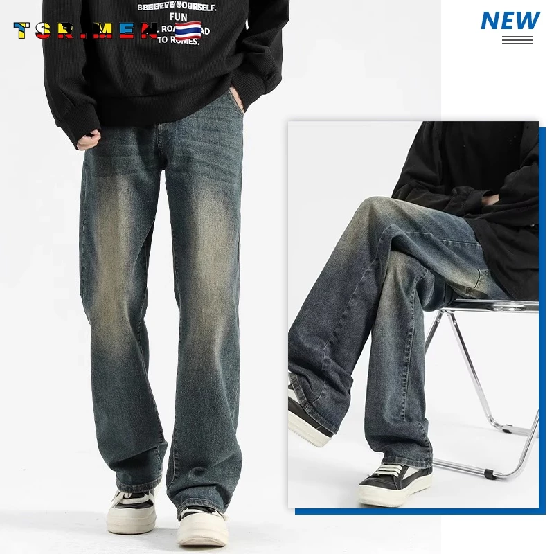 TSR.Men กางเกงยีนส์ผู้ชาย สไตล์เรโทร ยีนส์ขากระบอก ซักในน้ำ กางเกง baggy jeans เรียบง่าย สไตล์เกาหลี สะดวกสบาย การพักผ่อน มีคุณภาพดี แฟชั่น