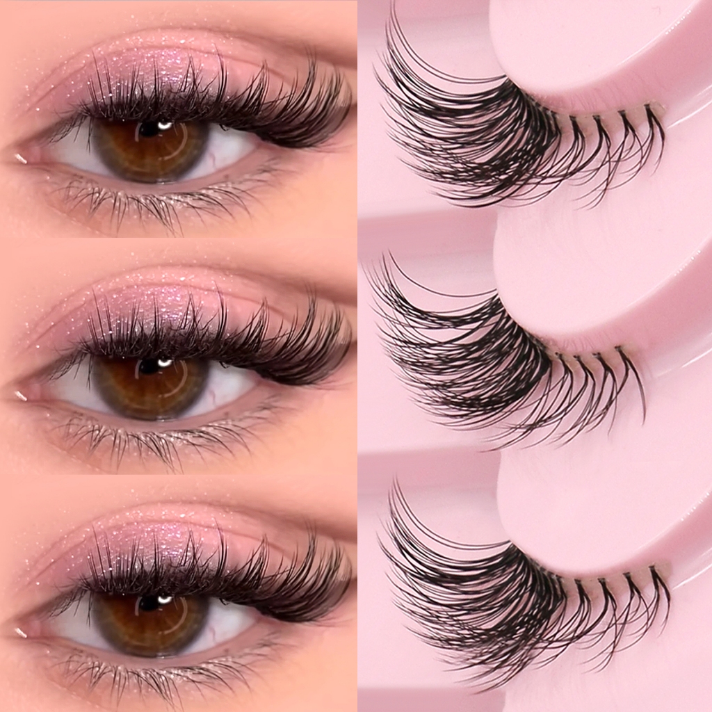 Groinneya 9 คู่ Half Lashes Clear Band Eyelashes Cat Eye Lashes สั้นนุ่ม 3d Faux Mink Eyelashes