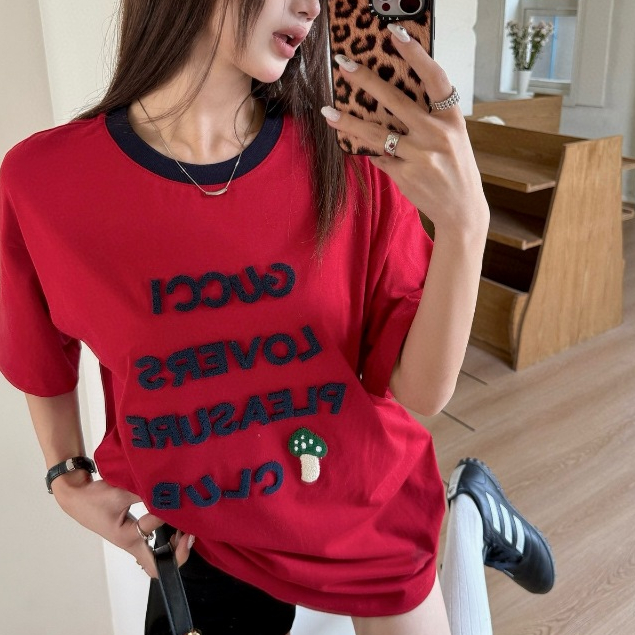 จีจี ผู้หญิงเสื้อลําลองผ้าฝ้ายแขนสั้นหลวมแบบ ไม่จํากัดเพศ ผู้ชายฤดูร้อนฤดูใบไม้ผลิ 0103