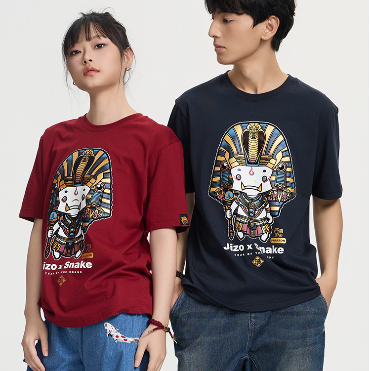 ONIARAI/Ghost Wash 25 ฤดูใบไม้ผลิฤดูร้อน Jizo Little King ตุ๊กตา ฟาโรห์ Jizo ผู้ชายผู้หญิงคู่เสื้อยื