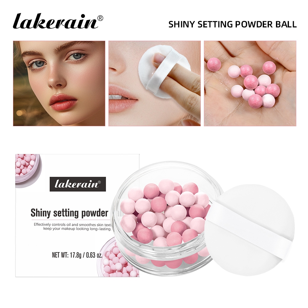 Lakerain Shiny Pearl Setting Powder Ball,Makeup Setting Powder Ball ปรับสีผิวให้กระจ่างใส, แป้งฝุ่นควบคุมความมันเนื้อแมทติดทนนาน