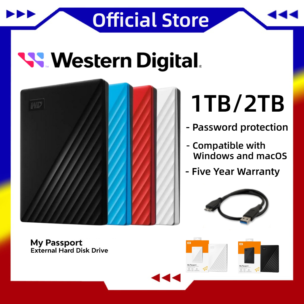 Wd Western Digital My Passport (1TB / 2TB) ฮาร์ดไดรฟ์ภายนอกจัดเก็บข้อมูลแบบพกพา // USB 3.0 GEN1