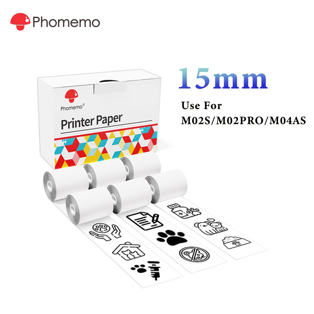 Phomemo สติ๊กเกอร์ฉลากต่อเนื่อง 15 มม.สําหรับเครื่องพิมพ์ M02S/M02PRO/M04AS (6 ม้วน)