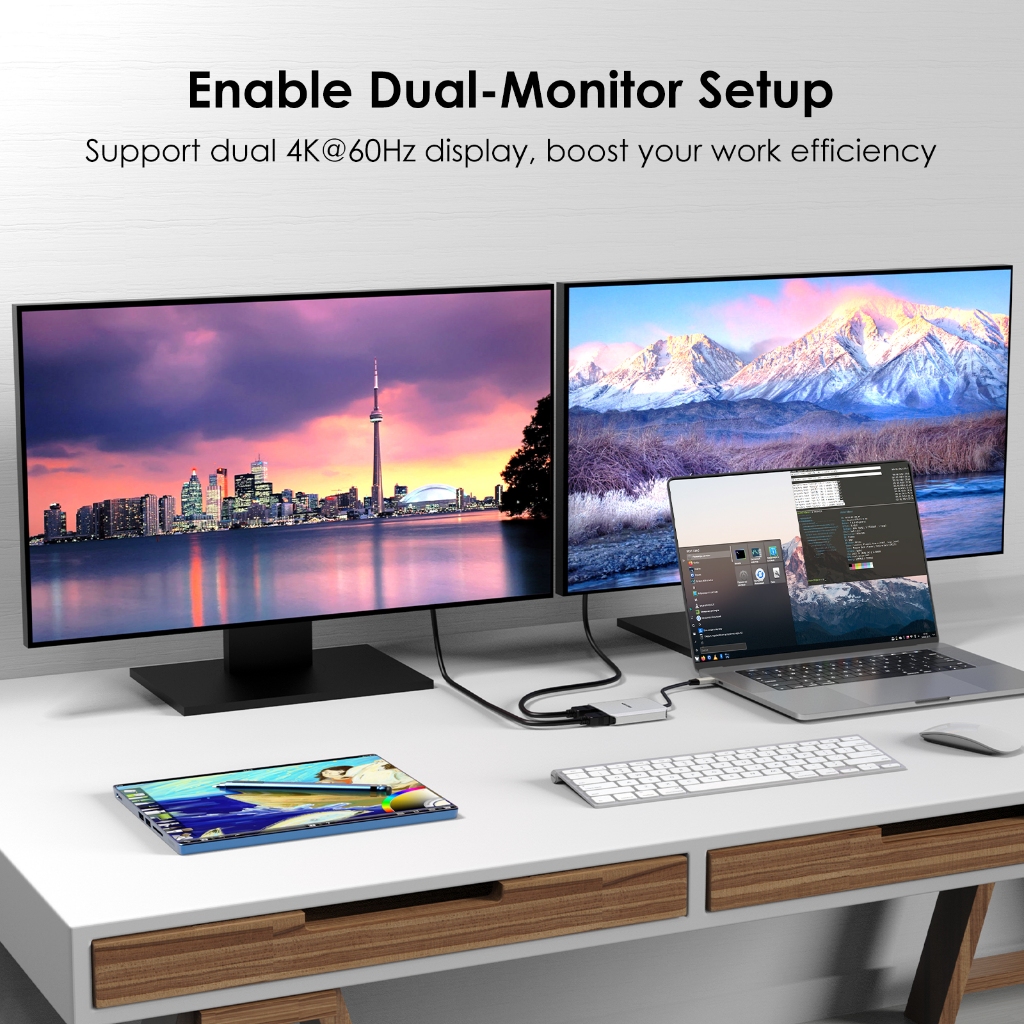 Wavlink USB C เป็น HDMI Dual Display Adapter 8K 4K HDMI Adapter พร้อมการจัดส่งพลังงาน 95W
