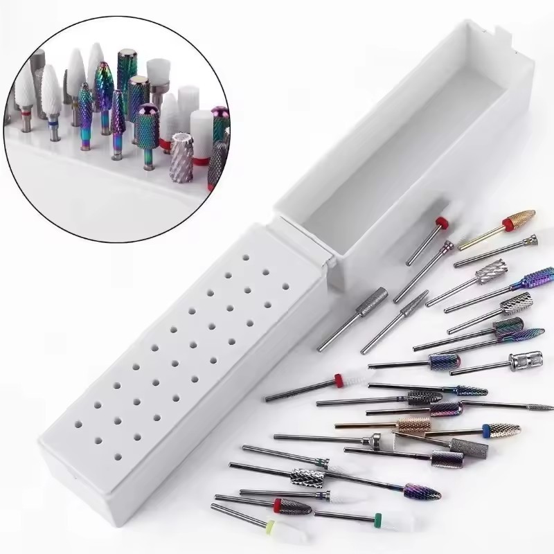 30 หลุมเล็บเจาะกล่องเก็บเล็บเจาะบิตผู้ถือยืนแสดงเล็บเจาะบิตออแกไนเซอร์เล็บอุปกรณ์จัดเก็บ