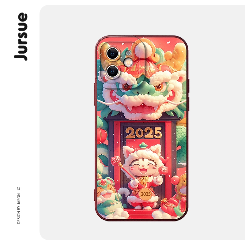 Jursue ปีใหม่เคสไอโฟน เคสซิลิโคนนุ่มกันกระแทกน่ารักตลก เคสโทรศัพท์ for iPhone 16 15 14 13 12 11 Pro Max SE 2020 X XR XS 8 7 Plus พลัส H5363Q