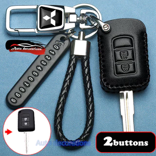 2 ปุ่ม พวงกุญแจหนัง Mitsubishi สําหรับ Mitsubishi Montero/Mirage G4/Strada GLS/GLX .etc ฝาครอบกุญแจ