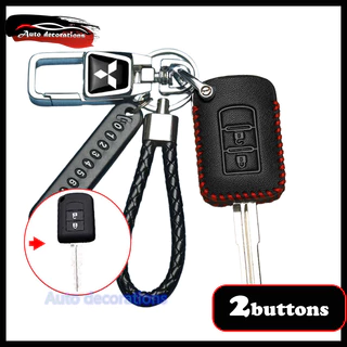 2 ปุ่ม พวงกุญแจหนัง Mitsubishi สําหรับ Mitsubishi Montero/Mirage G4/Strada GLS/GLX .etc ฝาครอบกุญแจ