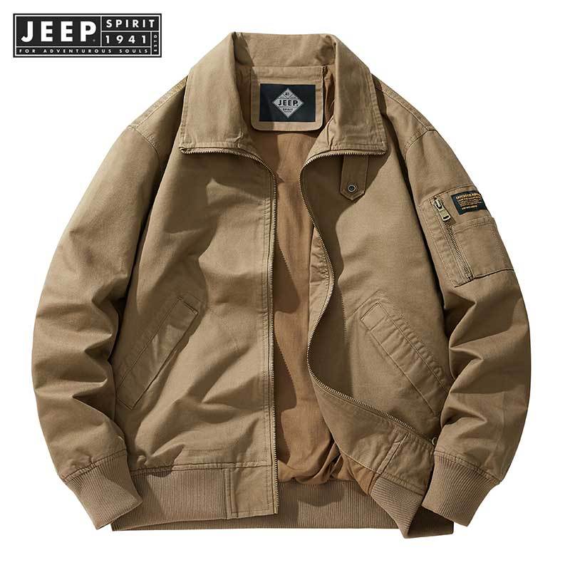 Jeep SPIRIT 1941 ESTD เสื้อแจ็คเก็ตผ้าฝ้ายผู้ชายลําลองหลายกระเป๋าปก 2025 ฤดูใบไม้ผลิและฤดูใบไม้ร่วงรายการใหม่
